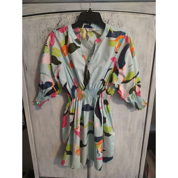 Engine puff  Sleeves Mini Length Dress Lrg  Boho Feminine Cottage Core - Picture 1 of 10